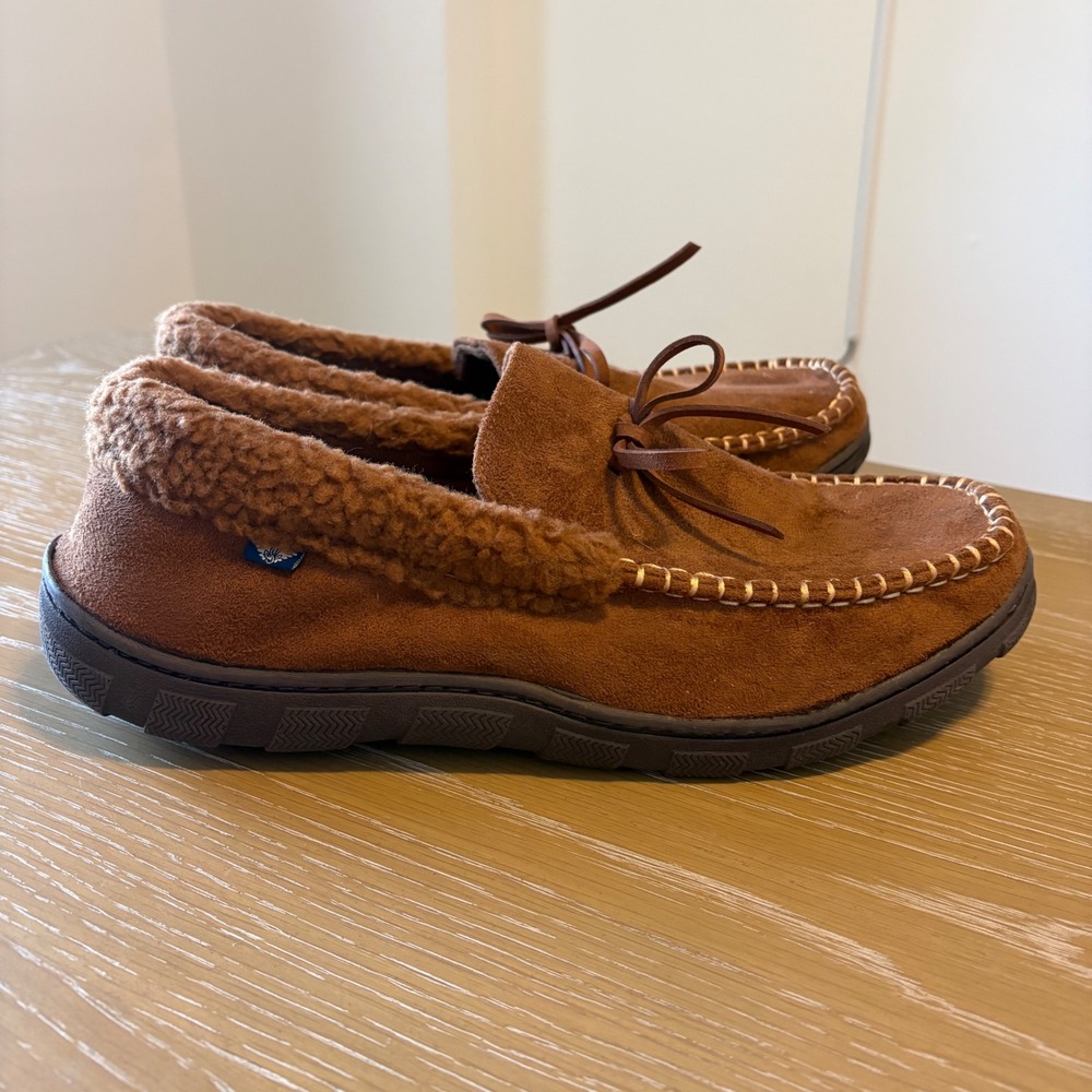 Dockers Mens Moccasin Heritage Slippers Brown Faux Fur Plaid Lining XL 11-12